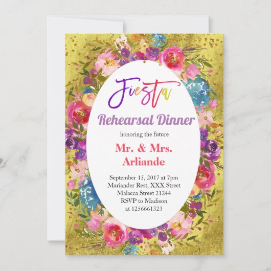 Mexikanisches Fiesta Party Gold Probe Dinner Gold Einladung (Vorderseite)