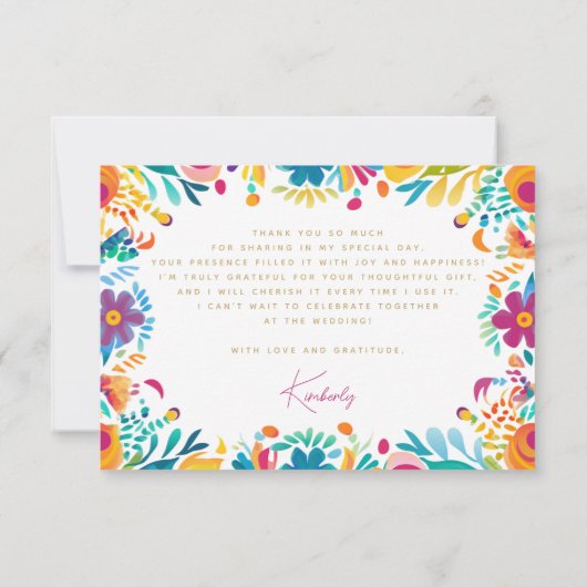 Mexikanisches Fiesta Rosa Gelbe Blumen Brautparty Dankeskarte (Rückseite)