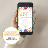 Mexikanisches Fiesta Rosa Gelbe Blumen Brautparty Einladung