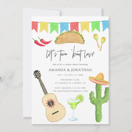 Mexikanisches Fiesta Taco 'bout Liebe Paare Dusche Einladung (Vorderseite)