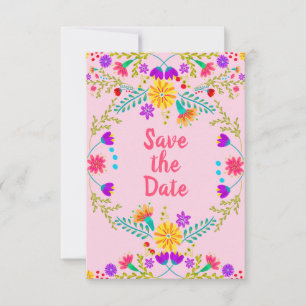 Mexikanisches Fiesta und Papel Picado - Rosa Save The Date