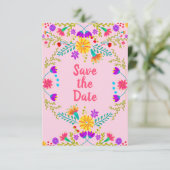 Mexikanisches Fiesta und Papel Picado - Rosa Save The Date (Stehend Vorderseite)