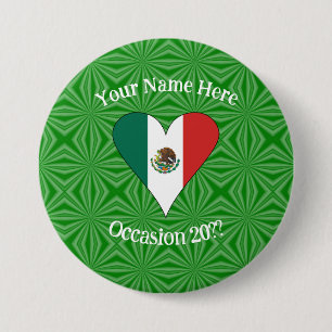Mexikanisches Flaggenherz Grüner Hintergrund Perso Button