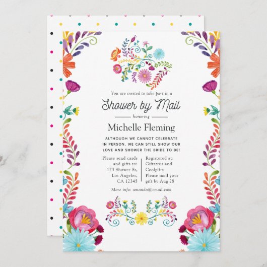 Mexikanisches Floralfiesta Brautparty per Mail Einladung (Vorne/Hinten)