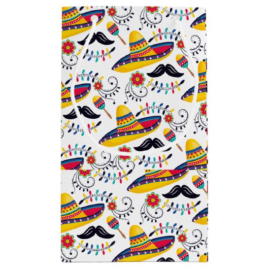 mexikanisches Folk Art Pattern Sombreros, Mustache Kleine Geschenktüte (Rückseite)