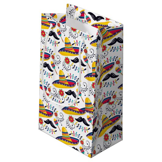 mexikanisches Folk Art Pattern Sombreros, Mustache Kleine Geschenktüte (Rückseite Schrägansicht)