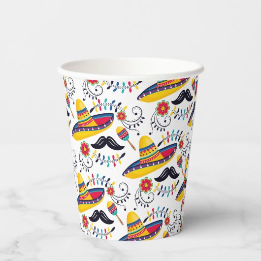 mexikanisches Folk Art Pattern Sombreros, Mustache Pappbecher (Rückseite)