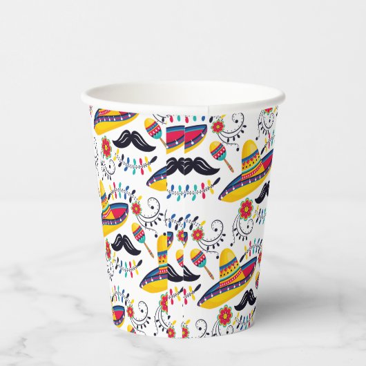 mexikanisches Folk Art Pattern Sombreros, Mustache Pappbecher (Rechts)