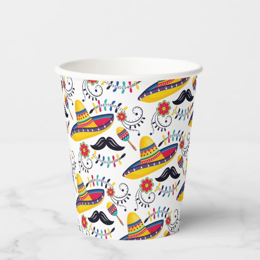 mexikanisches Folk Art Pattern Sombreros, Mustache Pappbecher (Vorderseite)