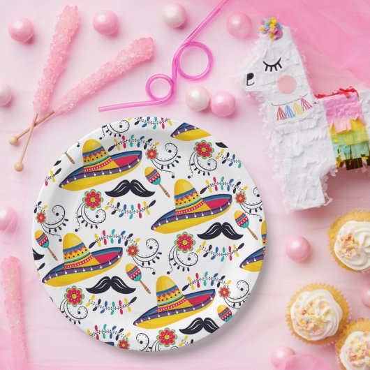mexikanisches Folk Art Pattern Sombreros, Mustache Pappteller (Party)