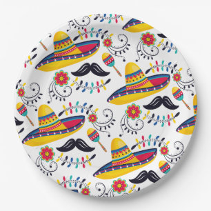 mexikanisches Folk Art Pattern Sombreros, Mustache Pappteller