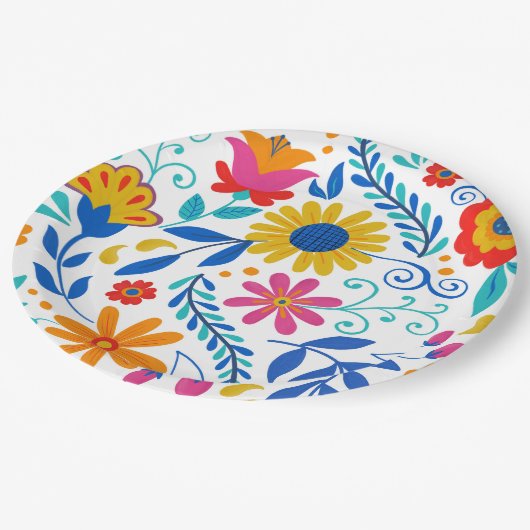 mexikanisches Folkloremuster Pappteller (Schrägansicht)