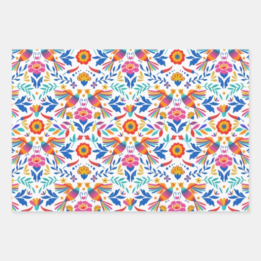 Mexikanisches Gewohnheitsmuster Bird Floral Wrappi Geschenkpapier Set (Vorderseite)