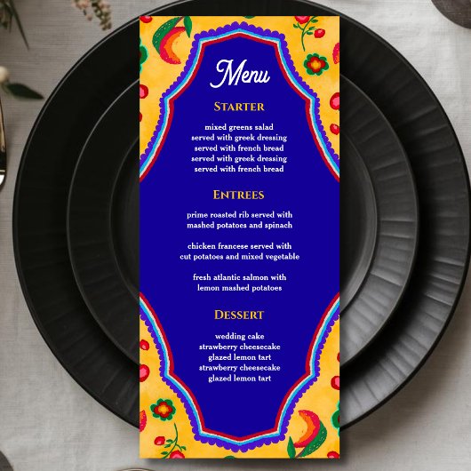 Mexikanisches Hochzeitsmenü Menükarte