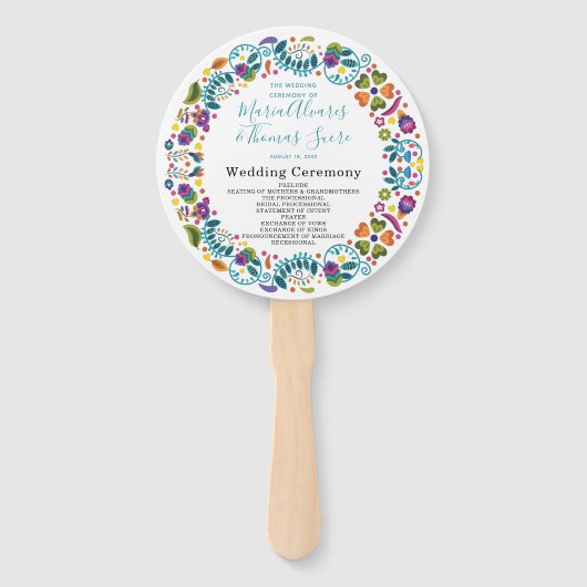 Mexikanisches Hochzeitsprogramm mit Blumenmuster Fächer (Vorderseite)