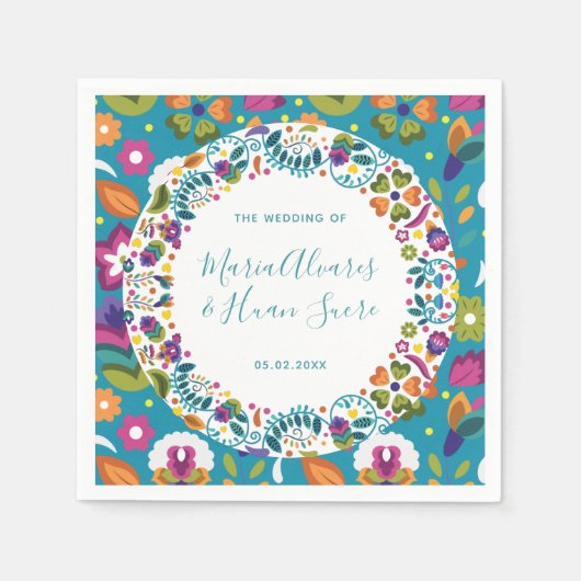 Mexikanisches Hochzeitsszenario mit Blumenmuster P Serviette (Vorderseite)
