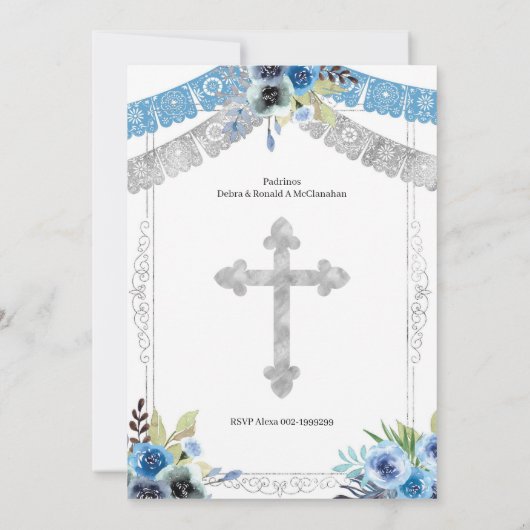 Mexikanisches Licht Blau und Silber Charro Let's F Einladung (Rückseite)