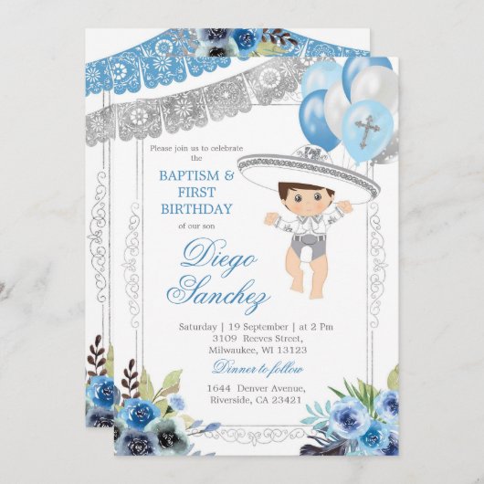 Mexikanisches Licht Blau und Silber Charro Let's F Einladung (Vorne/Hinten)