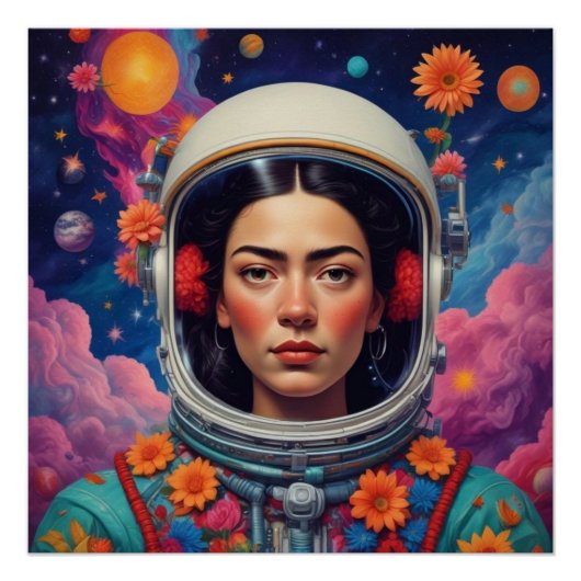 Mexikanisches Mädchen im Space Frida Stil glänzend Poster (Vorderseite)