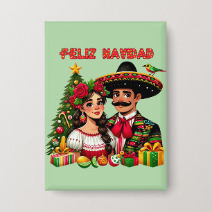 Mexikanisches Mädchen Mann Weihnachtsbaum Feliz Na Button