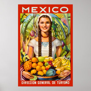 Mexikanisches Mädchen mit Früchten Vintage 1950er  Poster
