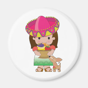 Mexikanisches Mädchen und Hund Magnet