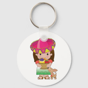 Mexikanisches Mädchen und Hund Schlüsselanhänger