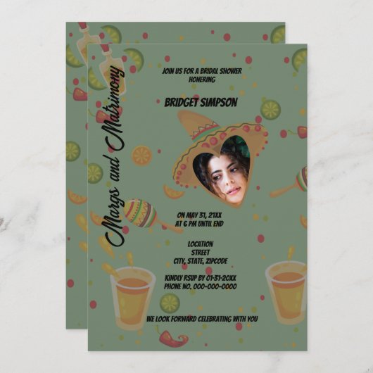 Mexikanisches Margs und Brautparty Foto Einladung (Vorne/Hinten)