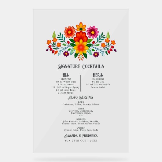 mexikanisches Menü "Folklorekunst" Acrylschild (Vorderseite)