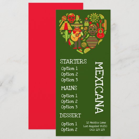 Mexikanisches Menükarte (Vorne/Hinten)