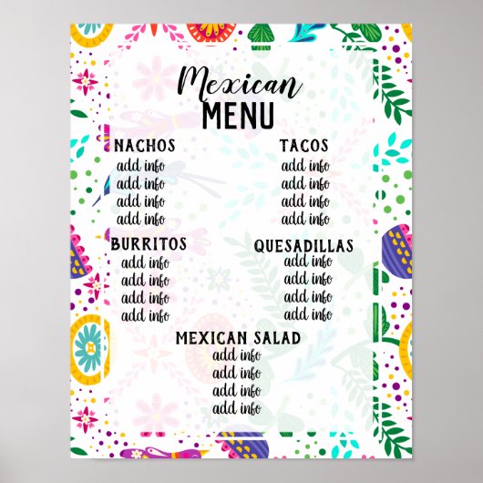 Mexikanisches Menüplakat Poster (Vorne)