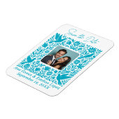 Mexikanisches Otomí-Floral-Border-Save the Date-Fo Magnet (Linke Seite)