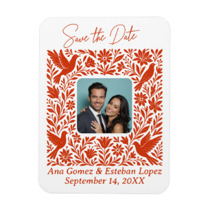 Mexikanisches Otomí-Floral-Border-Save the Date-Fo Magnet