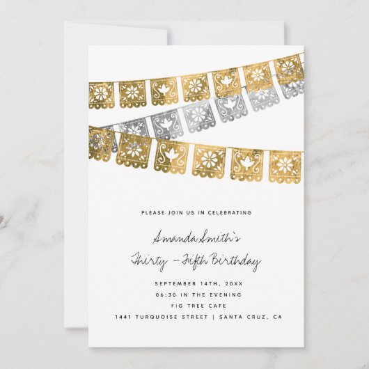 Mexikanisches Party Imitate Goldene Foil Erwachsen Einladung (Vorderseite)