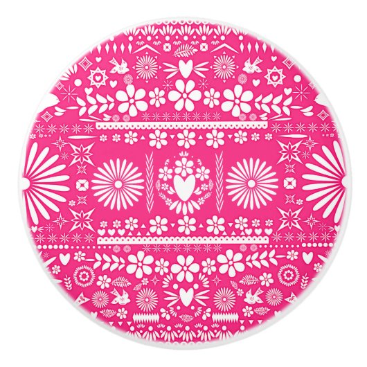 Mexikanisches Picado Hot Pink Weißbuch Spanisch Keramikknauf (Vorderseite)