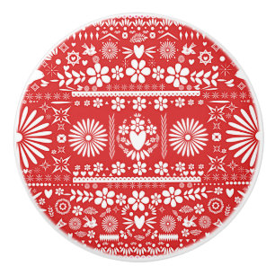 Mexikanisches Picado Red & White Cut Papel Papier  Keramikknauf