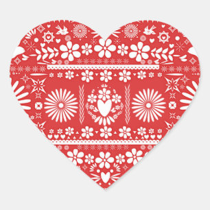 Mexikanisches Picado Rot-Weiß-Papier Hochzeit Herz-Aufkleber