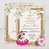 Mexikanisches Pink & Blue Sibling Taufe zum dritte Einladung (Vorne/Hinten)