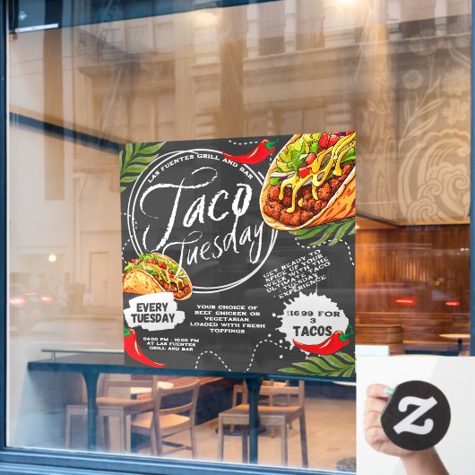 Mexikanisches Restaurant Taco Dienstag Grafik Fensteraufkleber (Café-Fenster)