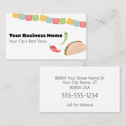 Mexikanisches Restaurant Tacos Visitenkarte (Vorne/Hinten)