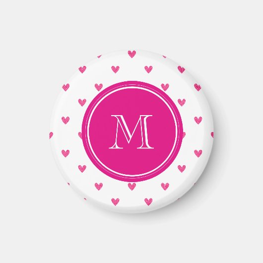 Mexikanisches Rosa Glitzer Herz mit Monogramm Magnet (Vorne)