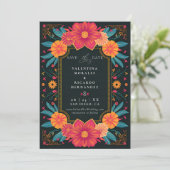 Mexikanisches Rustikales Elegantes Floral Rancho H Save The Date (Stehend Vorderseite)