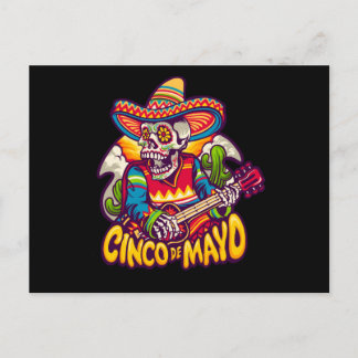mexikanisches Skelett Gitarre spielen, Cinco De Ma Postkarte