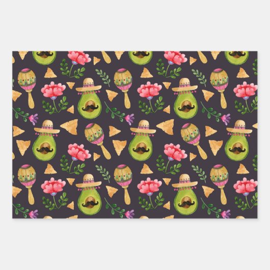 mexikanisches Spicy Fiesta Wrapping Paper Set 3 Geschenkpapier Set (Vorderseite)