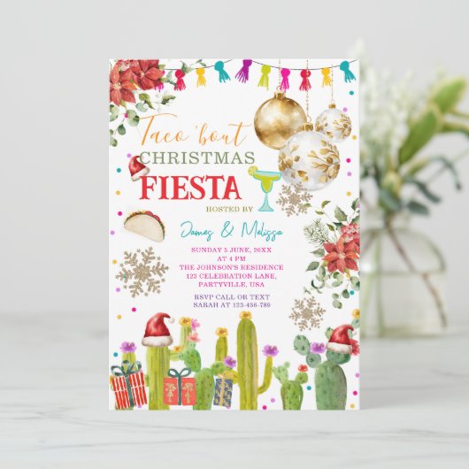 Mexikanisches Taco über Weihnachten-Fiesta-Feierta Einladung (Stehend Vorderseite)