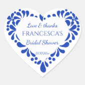 Mexikanisches Talavera-blaues Brautparty Herz-Aufkleber (Vorderseite)