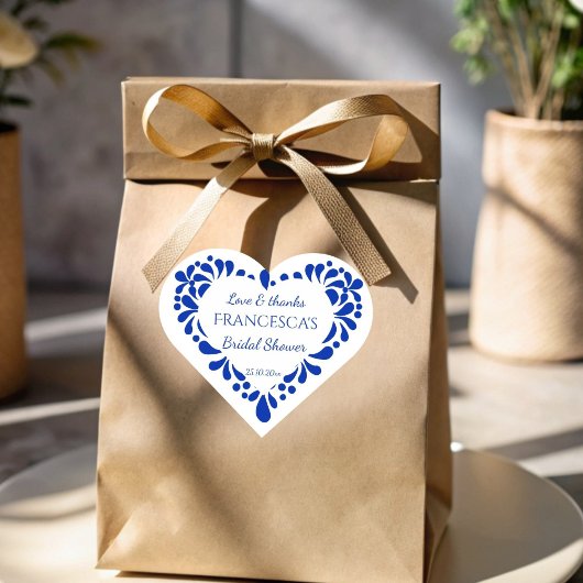 Mexikanisches Talavera-blaues Brautparty Herz-Aufkleber