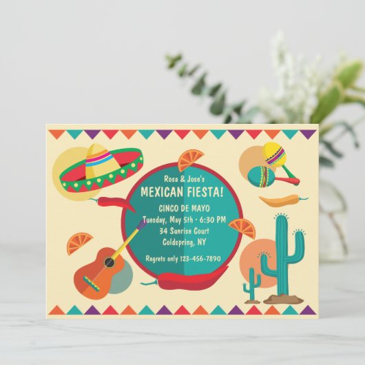 Mexikanisches Thema Cinco de Mayo Party Einladung (Stehend Vorderseite)
