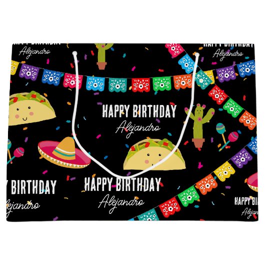 Mexikanisches Thema Fiesta - Taco Bout a Birthday Große Geschenktüte (Vorderseite)