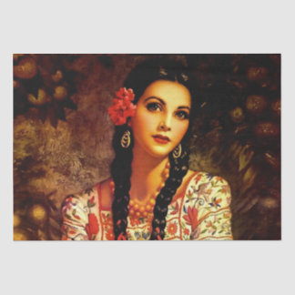 Mexikanisches Vintages Button-Up Girl mit langen L Seidenpapier